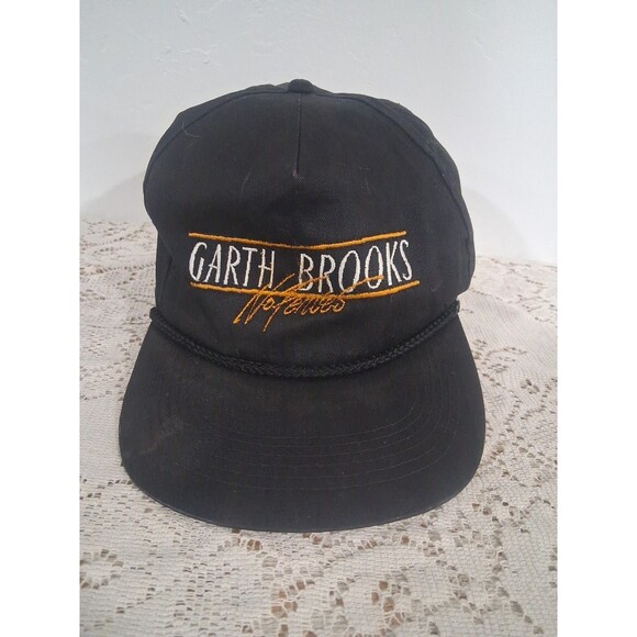 Vtg 90s Garth Brooks No Fences Snapback Rope Hat Cap Adult Black Trucker Country - Picture 1 of 9